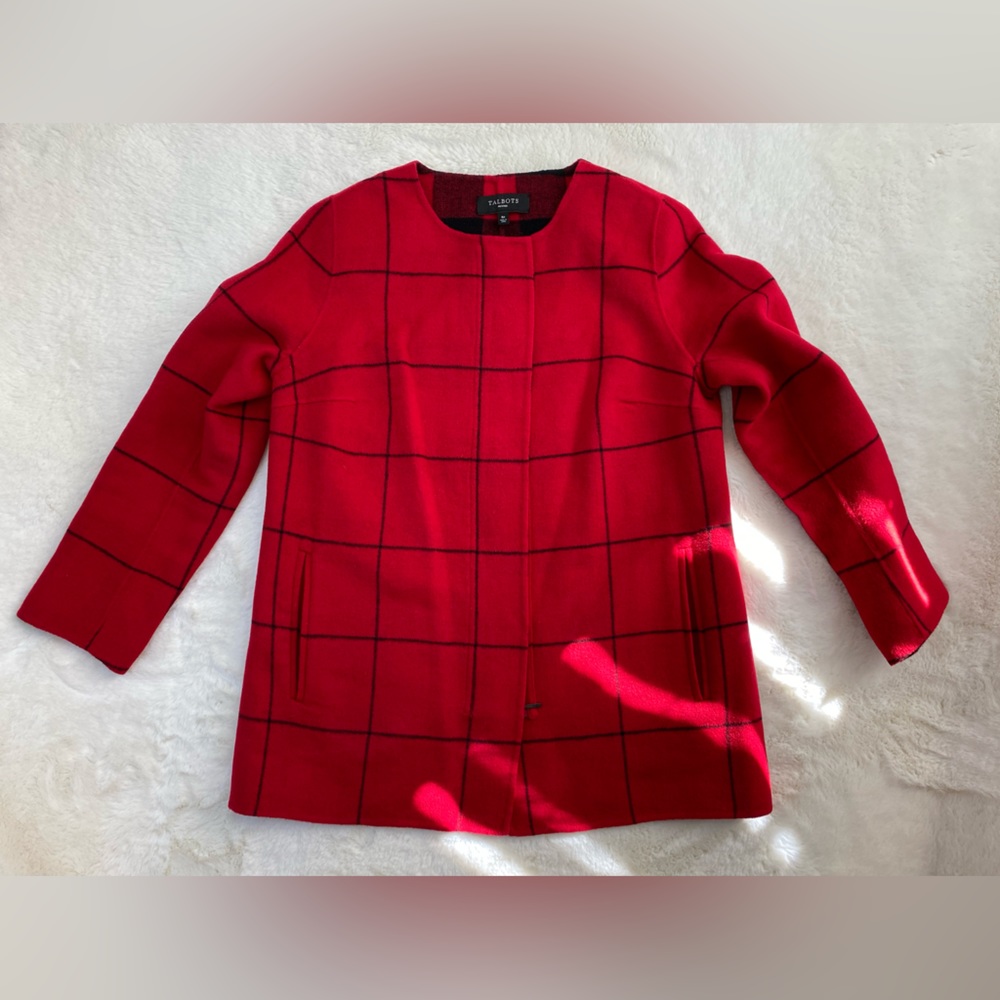 TALBOTS Petites Red & Black Wool Zip Front Jacket | Size 6P - Picture 11 of 12